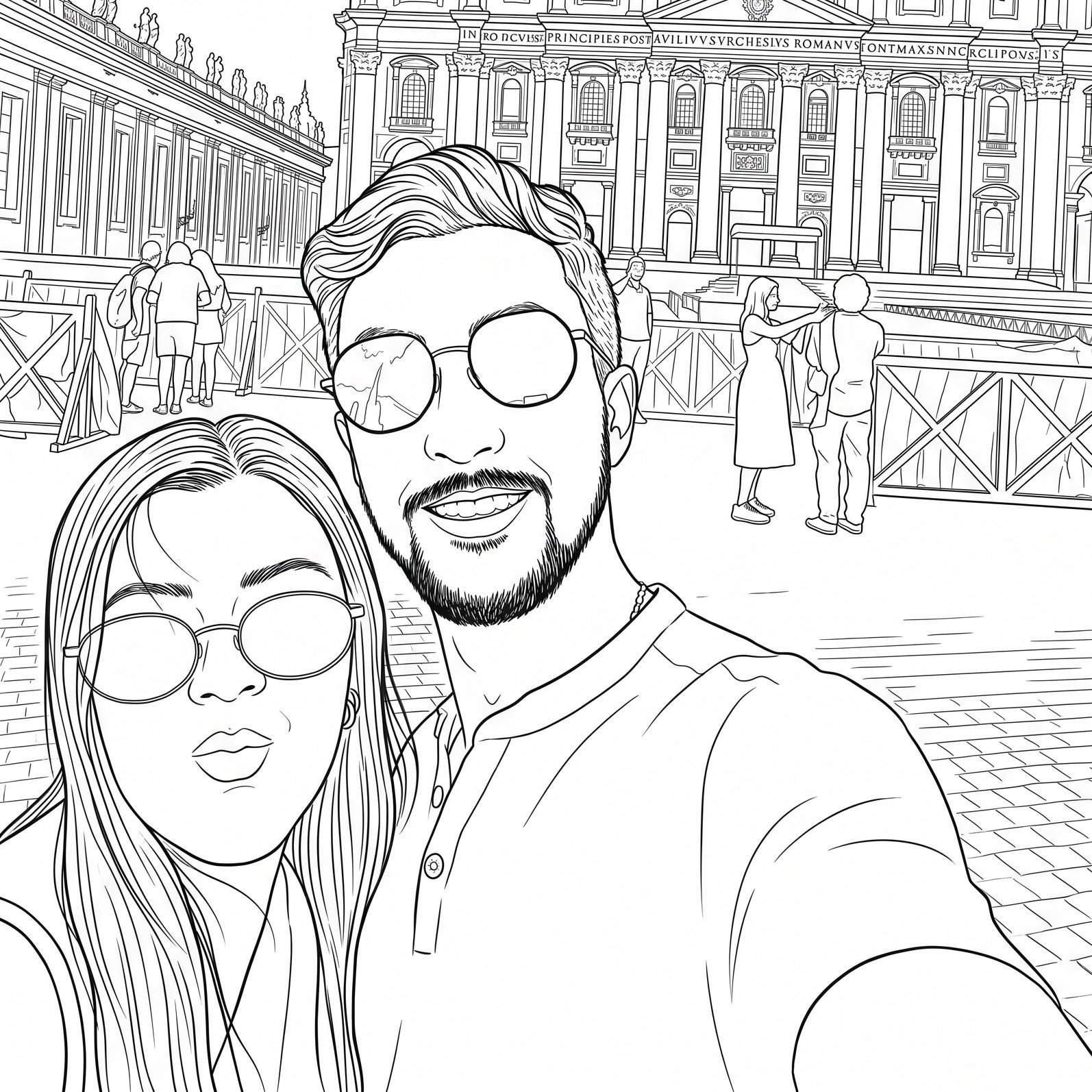La misma foto, dibujada para colorear